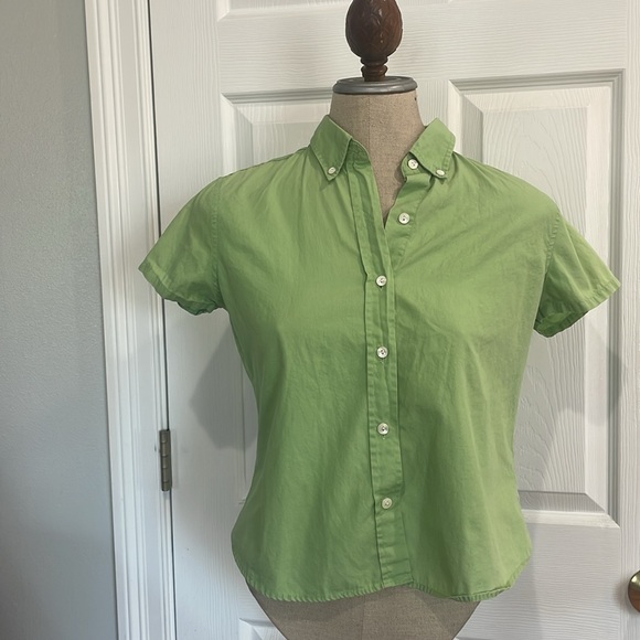 Y2K Gap short sleeve button-down blouse, 100% cotton shirt green women’s size XS - Picture 1 of 8